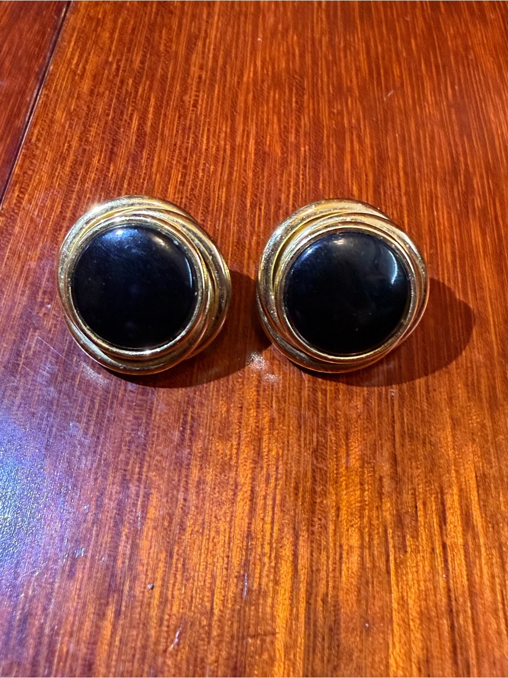 Napier Gold and Black Round Screw Back Earring